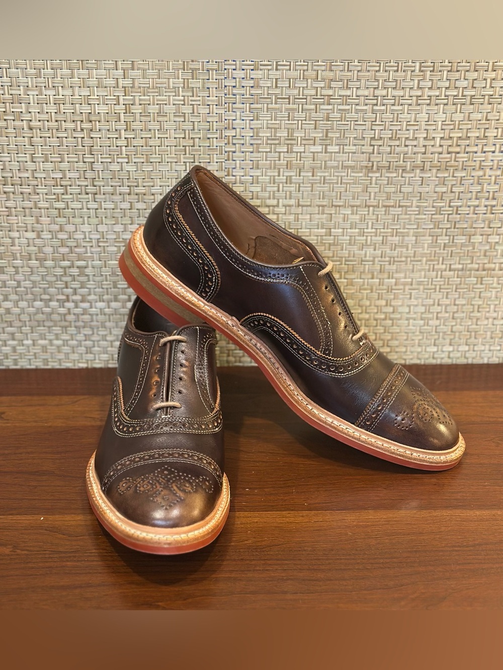 NWOB Allen Edmonds Strandmok Cap-Toe Oxfords Brown Saddle Leather 4022 Size 12 C